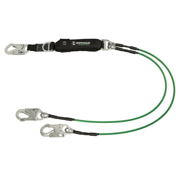 Safewaze Leading Edge 6ft Energy Absorbing Lanyard: Dual Leg, D-ring, Snap Hooks 021-2062